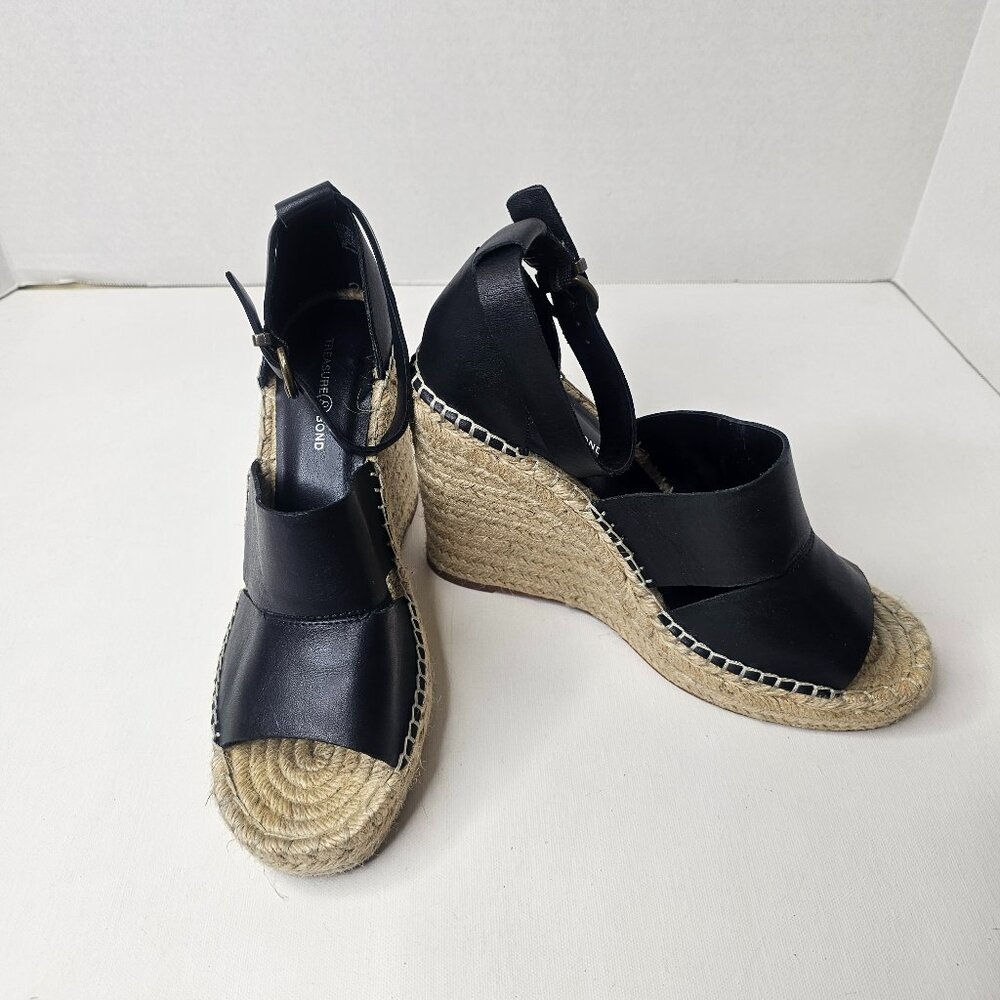 Treasure & Bond Wedge Heel Sandals Boho Black Women Shoes Size 8